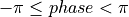 -\pi \leq phase < \pi