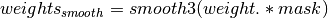 weights_{smooth} = smooth3(weight.*mask)